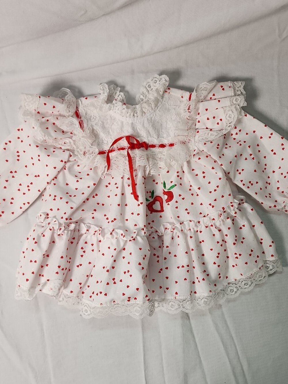 Cradle Togs Infant Baby Girl Dress White Red Heart Strawberry Lace Ruffle 3-6M